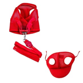 Kit Boné E Coleira Peitoral Com Guia Aerado Vermelho Gg
