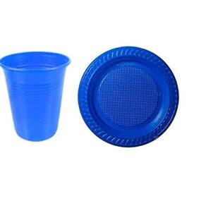 Kit Prato E Copo Azul De Plástico Descartável- 300Un