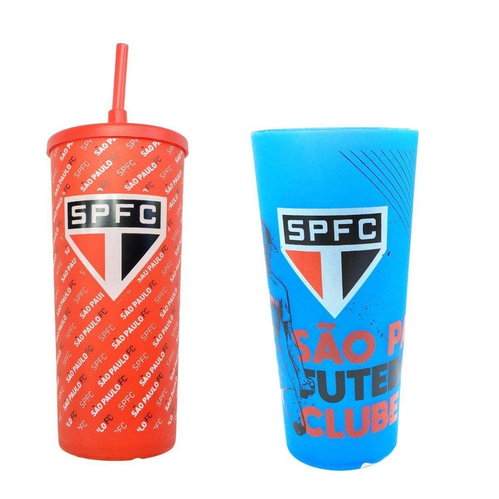 Kit 2 Copos Plástico 500Ml Premium Tampa Canudo Grande Time