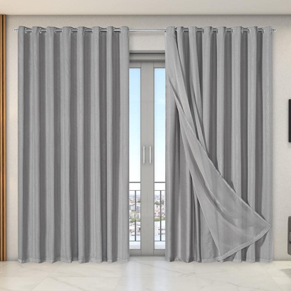 Cortina Dual Forro Voil Gaze Belga 2,70M X 2,30M Luxo Cinza