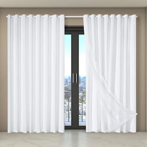 Cortina Dual Forro Voil Liso 4,00M X 2,70M Porta Sala Branco