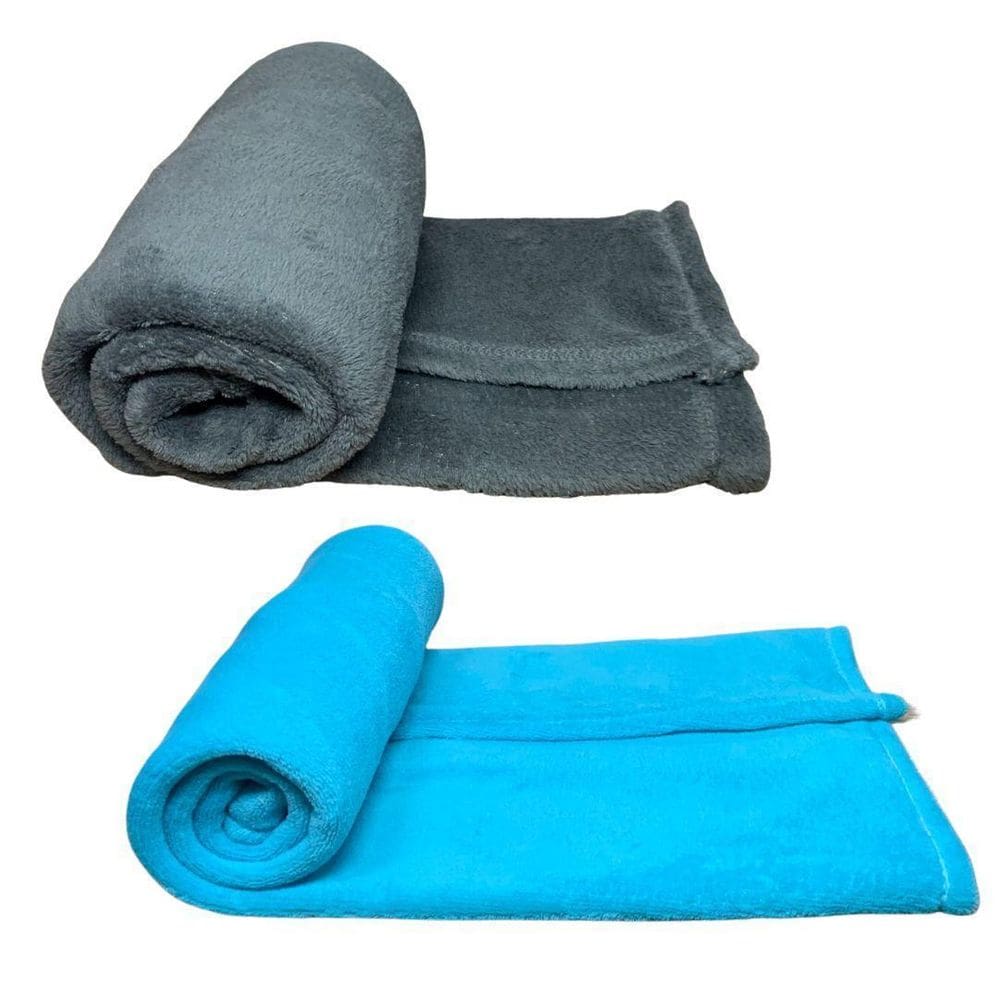 Kit 2 Mantas Pet Cor Cinza E Azul