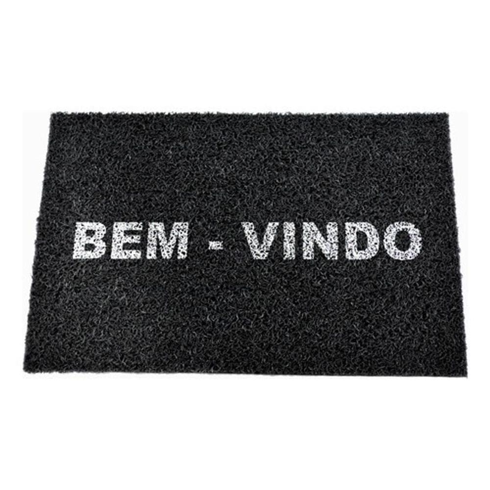 Tapete Capacho Bem Vindo Retangular Pvc Vinil Preto 40X60 Cm