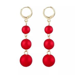 Brincos Bolas Vermelho C/Dourado Grande Presente P/Namorada
