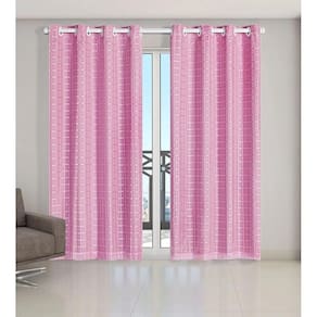 Cortina Voil Xadrez Com Forro Blackout 2,00 X 1,70 Rosa