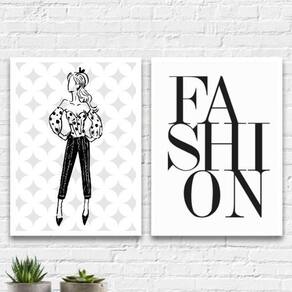 Kit 2 Quadros Moda Feminina Fashion 45x34cm - com Vidro
