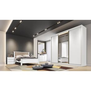 Guarda Roupa Casal com 1 Porta Espelhada 8 Gavetas - Londres-Branco - Móveis Novo Horizonte