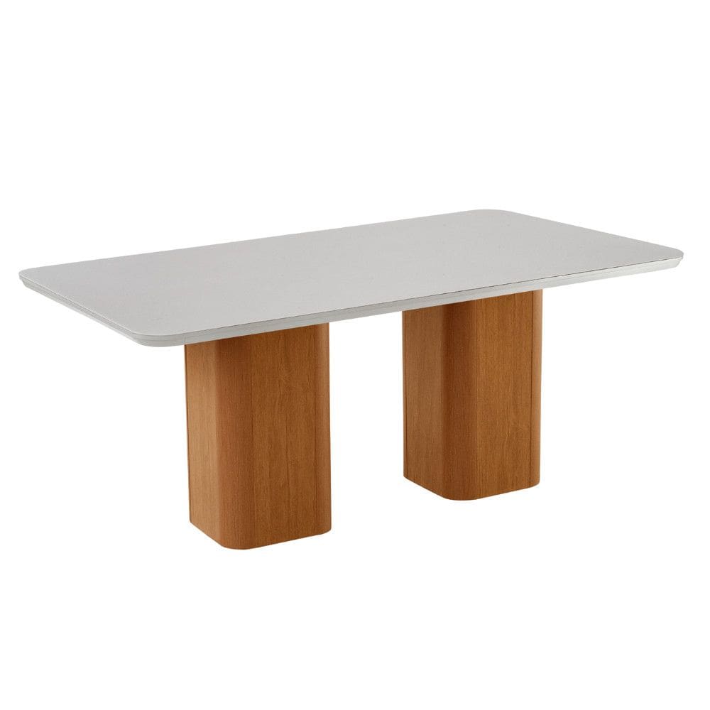 Mesa de Jantar Eloise 180cm Tampo Mdf e Vidro Canto Copo Moderna Mobília