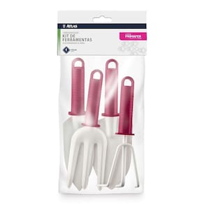 Kit Ferramentas De Jardim Plástico Bordô-branco Jardinar Atlas 4 Peças