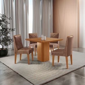 Mesa de Jantar Eloise 90cm Tampo Canto Copo MDF Laminado com 4 Cadeiras Isadora Moderna Mobília