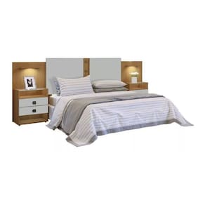 Cabeceira Casal com Mesa de Cabeceira - Rubi-Cinamomo/Off White - Móveis D`Doro