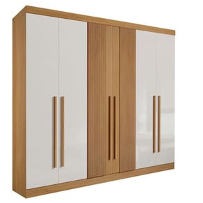 Guarda Roupa Casal 6 Portas 6 Gavetas - Da Vinci Plus Ripado-Cinamomo/Off White - Móveis D`Doro