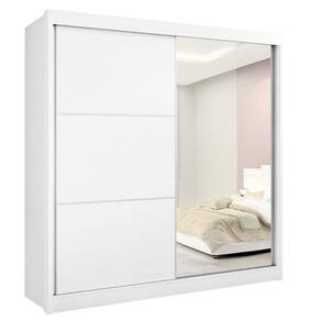Guarda Roupa Casal com Espelho 2 Portas 6 Gavetas - Titanium-Branco - Móveis D`Doro