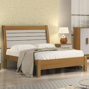 Cama Casal com Detalhe Ripado - Esmeralda Plus-Cinamomo/Off White - Móveis D`Doro