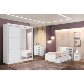Guarda Roupa Solteiro com Espelho 2 Portas 3 Gavetas - Athenas -Branco - Móveis D`Doro