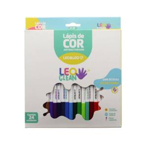 Lápis De Cor 24 Cores Sextavado Antibacteriano Leoclean