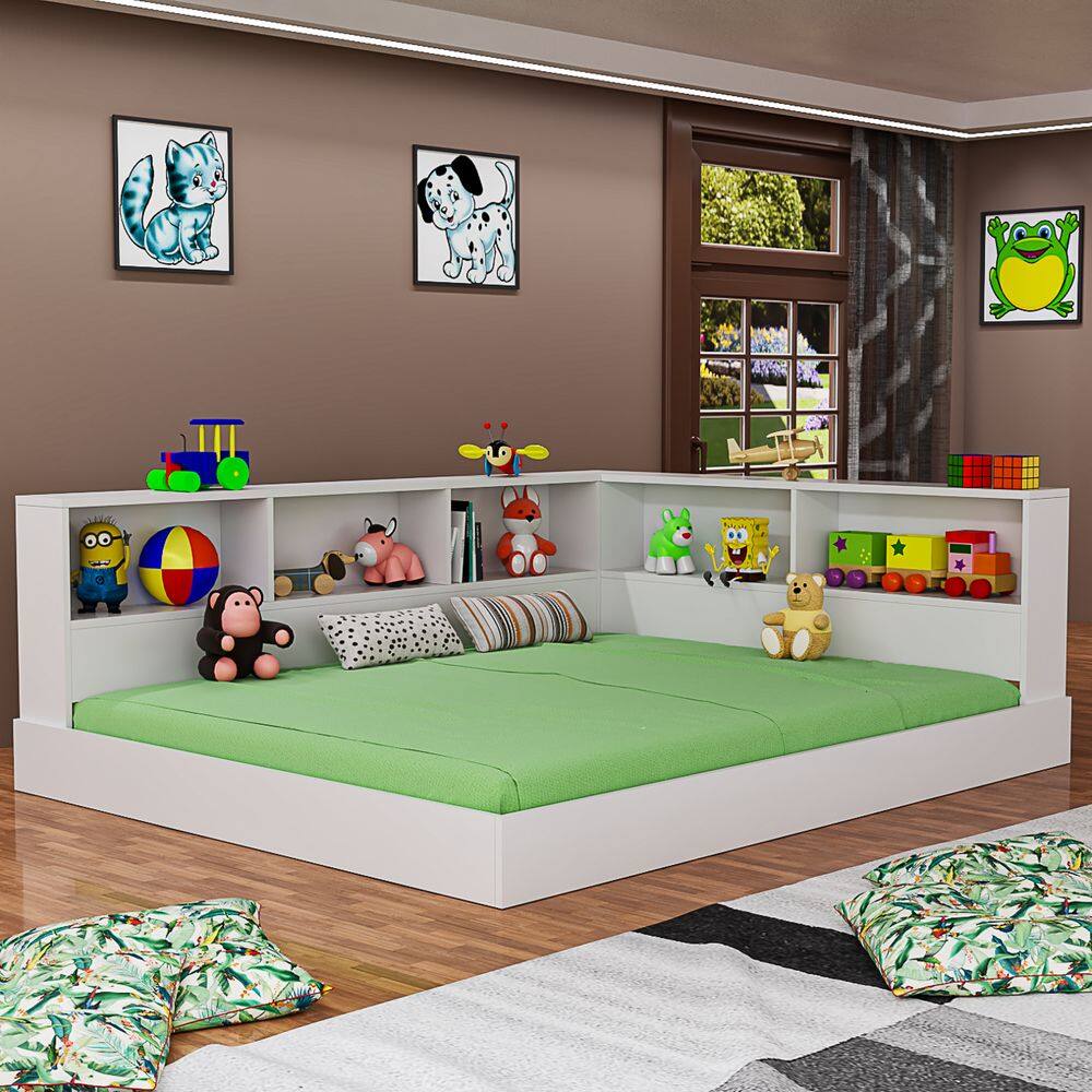 Cama Moderna De Chão Com Estante Em L 100% MDF