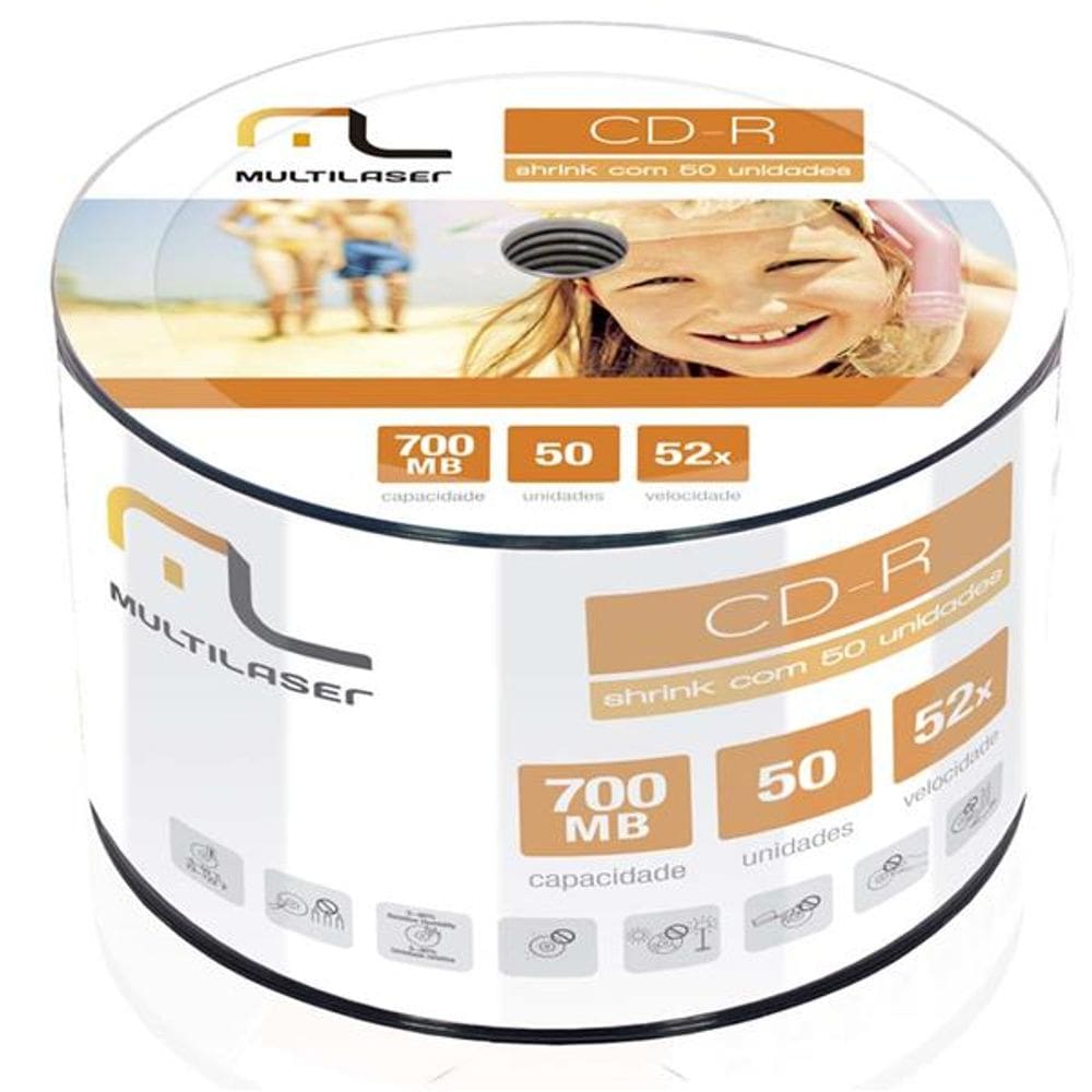 Midia CDR Multilaser CD051 Tubo c/50 700MB 52x C/Logo