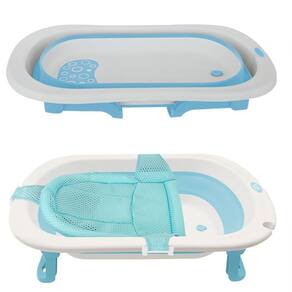 Banheira De Bebe Dobrável Retrátil Baby Azul 31L C/ Almofada