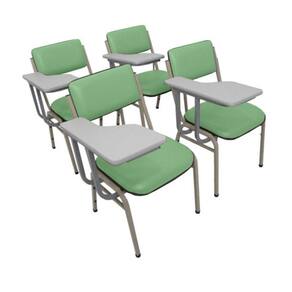 Kit com 4 Cadeiras Escolar Universitária para Auditórios Linha Hotel Smart Verde