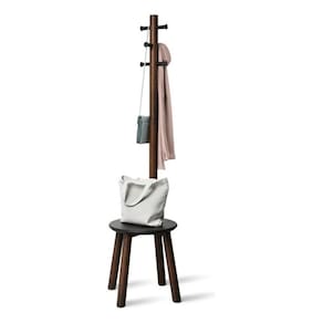 Cabideiro e Banco Pillar - Madeira Natural - 6 Ganchos - 50x50x165 cm