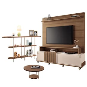 Estante Home Theater Bold Off White Castanho e Aparador Infinity e Mesa de Centro sky Castanho - HB Móveis