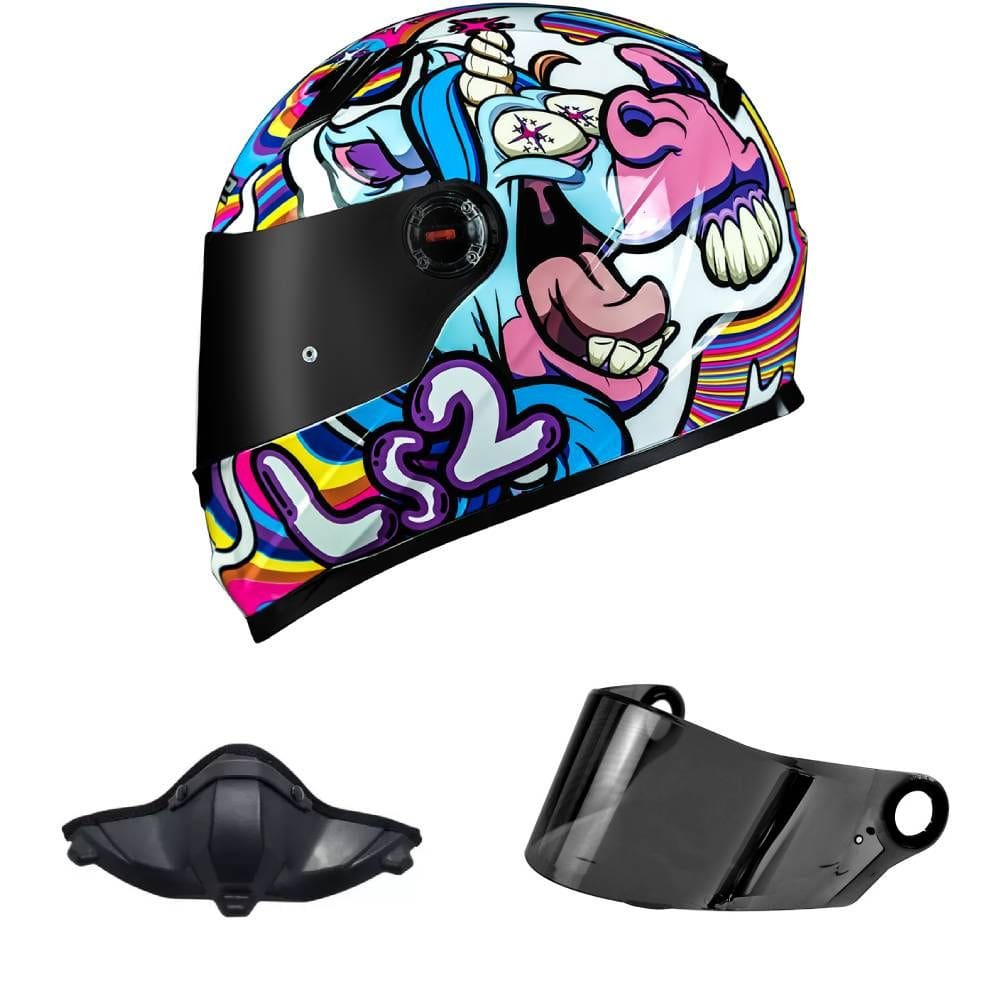 Capacete Ls2 FF358 Bubble Branco Mais Viseira Fumê e Narigueira HJC