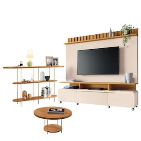 Estante Home Theater Artís Off White Cinamomo e Aparador Infinity e Mesa de Centro Sky Cinamomo– HB Móveis