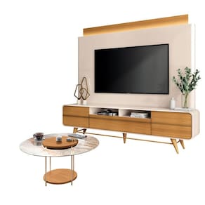 Estante Home Theater Nobre Off White Cinamomo e Mesa de Centro Sky com Tampo de Vidro Cinamomo – HB Móveis