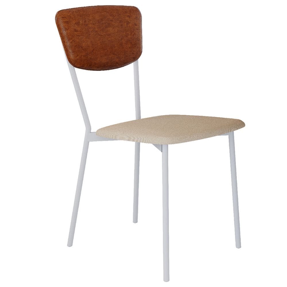 Cadeira Estofada Para Sala de Jantar Village Branco C01 Linho Areia Courino Caramelo - Lyam Decor