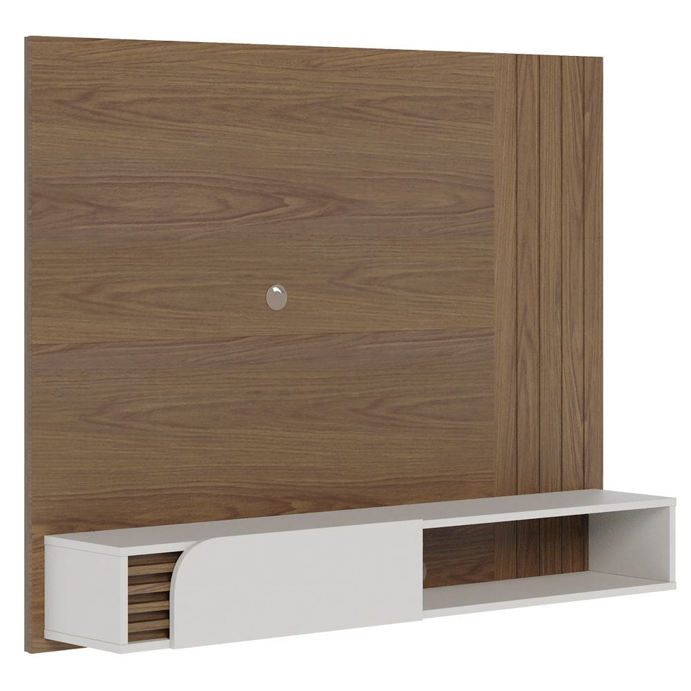 Painel Para TV 60 Pol Bancada Suspensa 160cm Mayer C04 Amêndoa Off White Matte - Lyam Decor