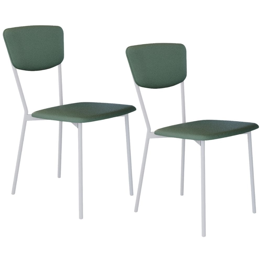 Kit 02 Cadeira Para Sala de Jantar Village Branco C01 Courino Verde Sálvia - Lyam Decor