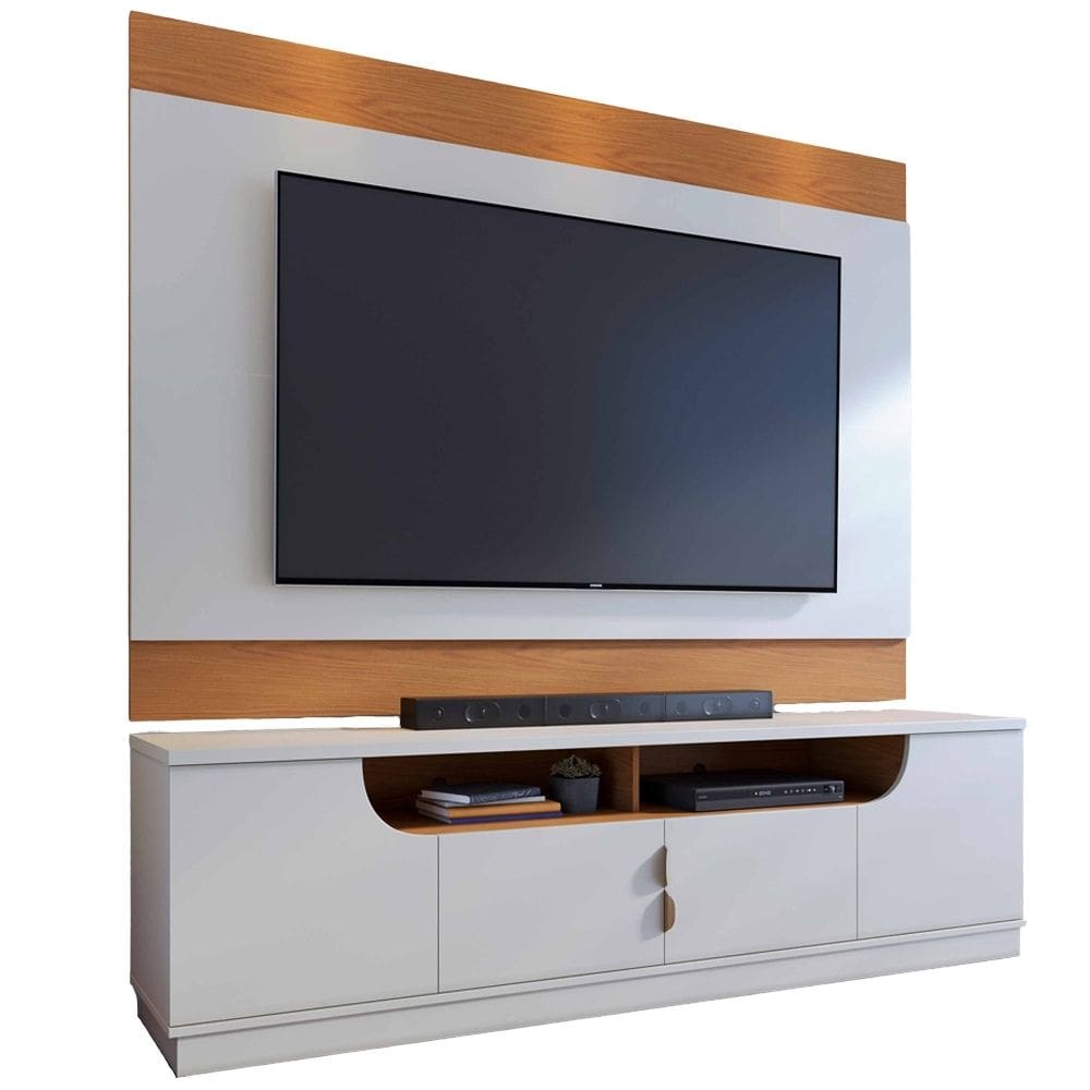 Rack Para Sala Gianna com Painel Para TV 75 Pol Cairo C04 Off White Matte Freijó - Lyam Decor