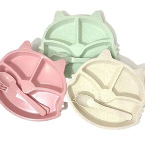 1 Kit Refeição Infantil Plástico 3 Pçs Gatinho Color