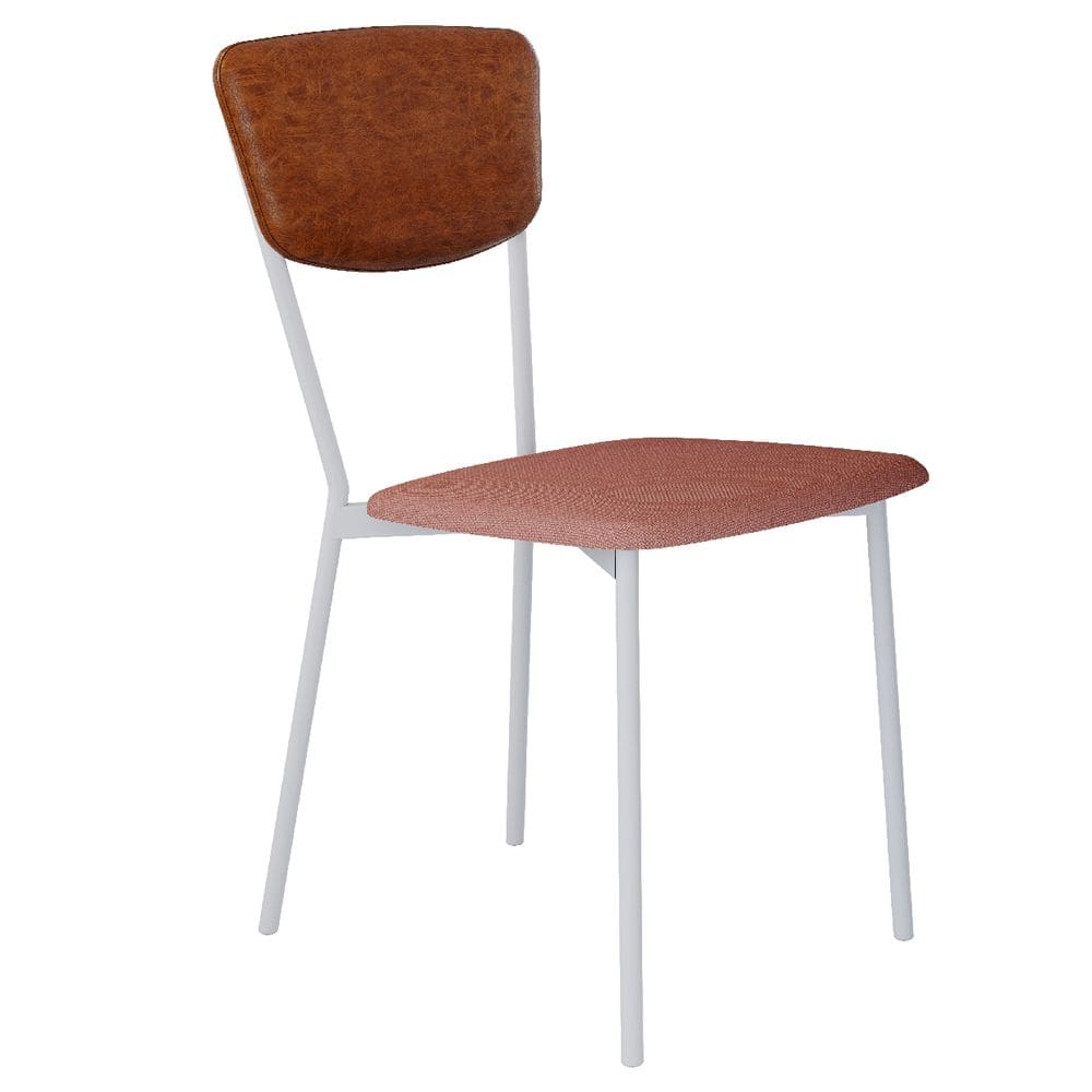 Cadeira Estofada Para Sala de Jantar Village Branco C01 Linho Rosê Courino Caramelo - Lyam Decor