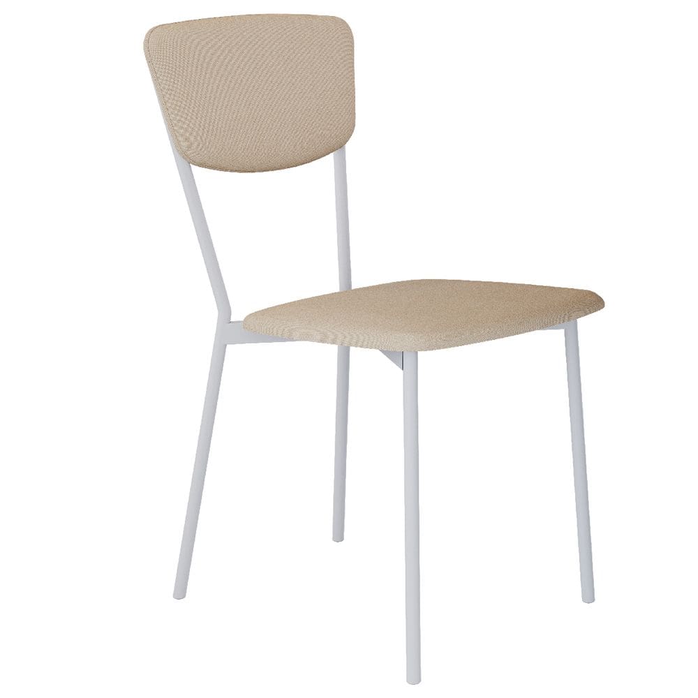Cadeira Estofada Para Sala de Jantar Village Branco C01 Linho Areia - Lyam Decor