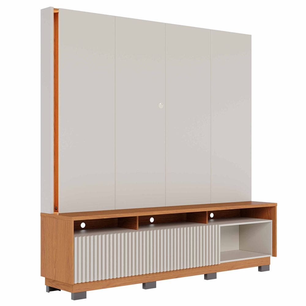 Estante Painel Para TV 75 Pol LED 200cm Yarden C04 Off White Matte Freijó - Lyam Decor