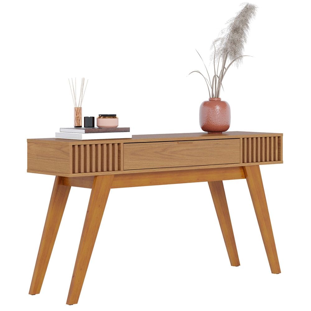 Aparador Para Sala de Estar Pés Retrô 01 Gaveta Delta C04 Freijó - Lyam Decor