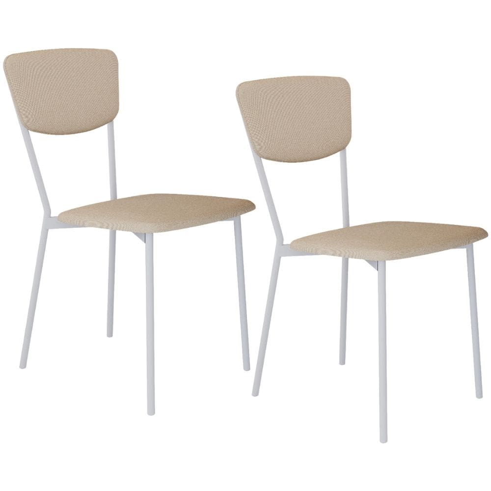 Kit 02 Cadeira Para Sala de Jantar Village Branco C01 Linho Areia - Lyam Decor