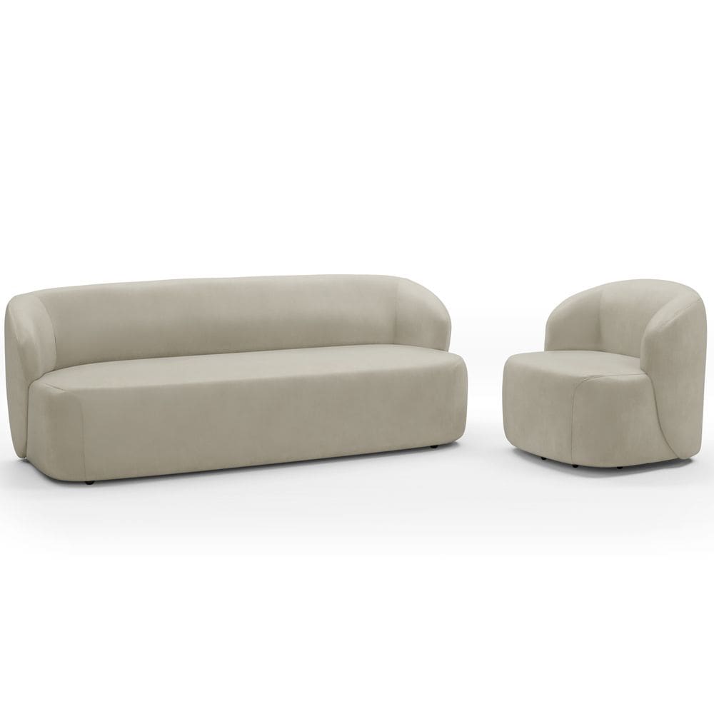 Sofá 2 Lugares 170cm Com Poltrona Giratória Orgânica Heidy F04 Veludo Bege - Lyam Decor