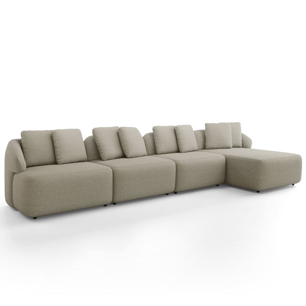 Sofá 5 Lugares com Chaise Direito Sala Living 334cm Arlo F04 Linho Bege - Lyam Decor