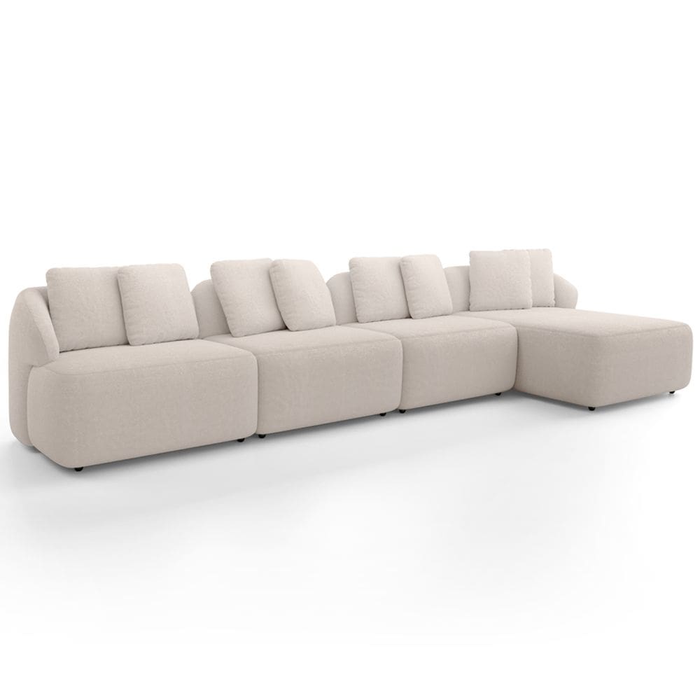 Sofá 5 Lugares com Chaise Direito Sala Living 334cm Arlo F04 Bouclê Bege - Lyam Decor