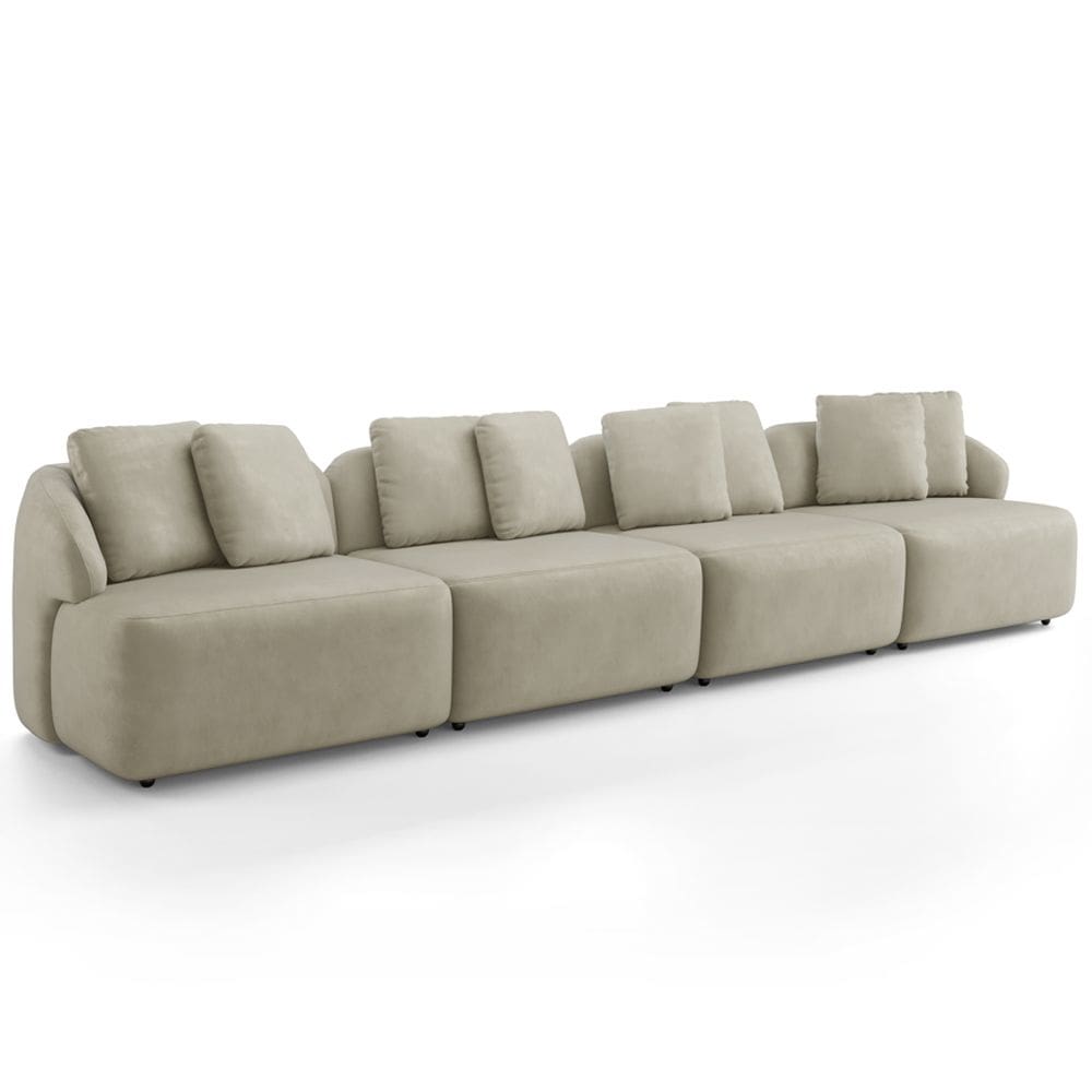 Sofá 5 Lugares Para Sala de Estar Living 394cm Arlo F04 Veludo Bege - Lyam Decor