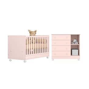 Conjunto Bebê Berço Infantil Americano e Cômoda Doce Sonho sem Colchão - Qmovi