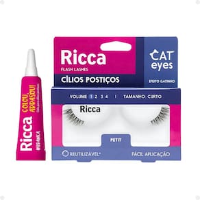 Cílios Postiços + Cola Branca Ricca Belliz Cat Eyes Petit Vol:1 Curto Cód.2698