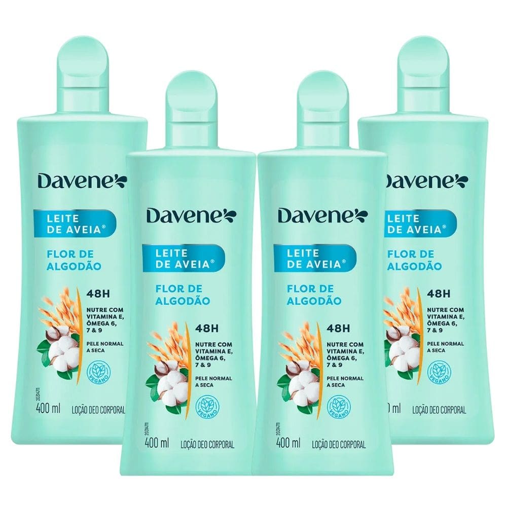 4 Hidratante Corporal Leite Aveia Flor Algodão 400ml Davene