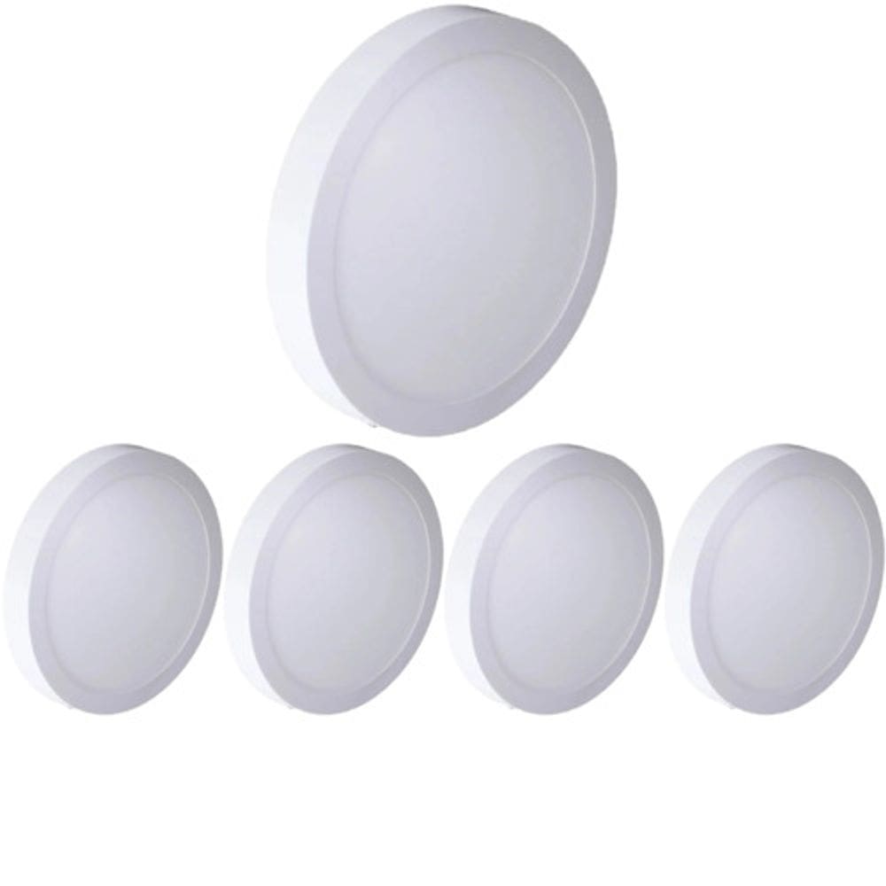 Kit 5 Painel Led Redondo Sobrepor 12W 3000K Bivolt Foxlux