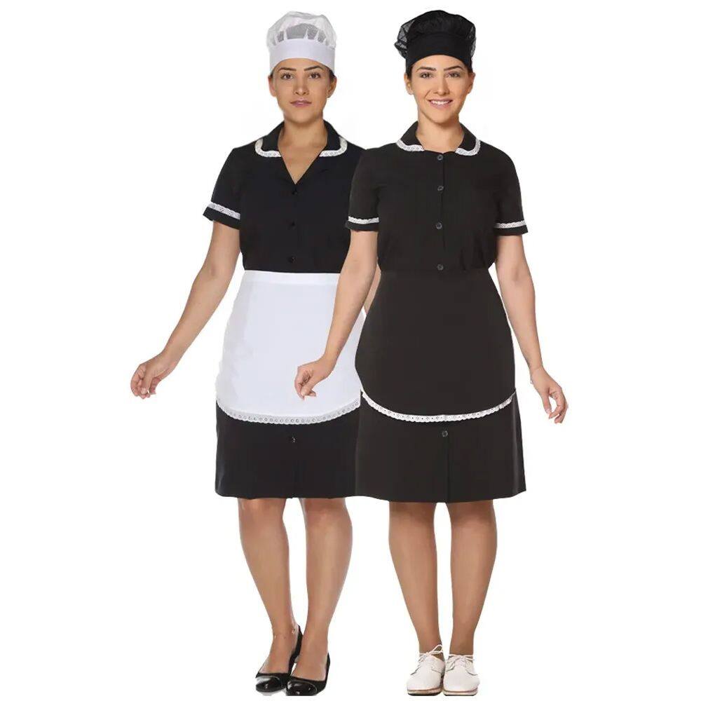 Uniforme de copeira camareira governanta Vestido copeira + avental copeira + touca de rede