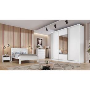 Guarda Roupa Casal com Espelho 3 Portas 4 Gavetas - Arezzo Plus-Branco - Móveis Novo Horizonte