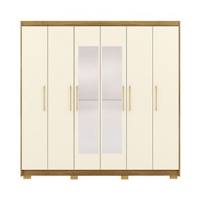 Guarda Roupa Com Espelho Pernambuco 6 Portas e 6 Gavetas Nature/Champanhe – Vila Rica Móveis